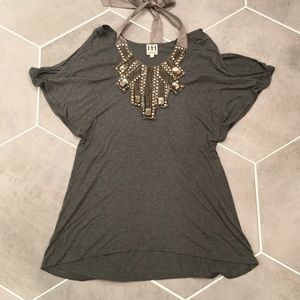 Haute Hippie cold shoulder necklace top